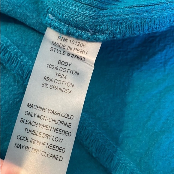 Soft Surroundings Embroidered Button Front Teal Top - M - Picture 7 of 13